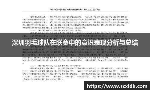 深圳羽毛球队在联赛中的意识表现分析与总结