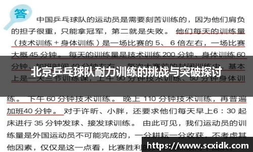 北京乒乓球队耐力训练的挑战与突破探讨
